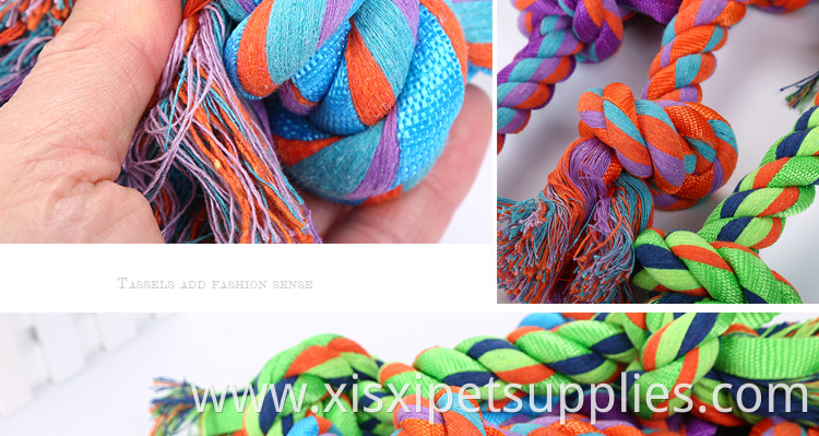 wholesale colorful cotton rope bone with ribbon dog teeth cleaning bone